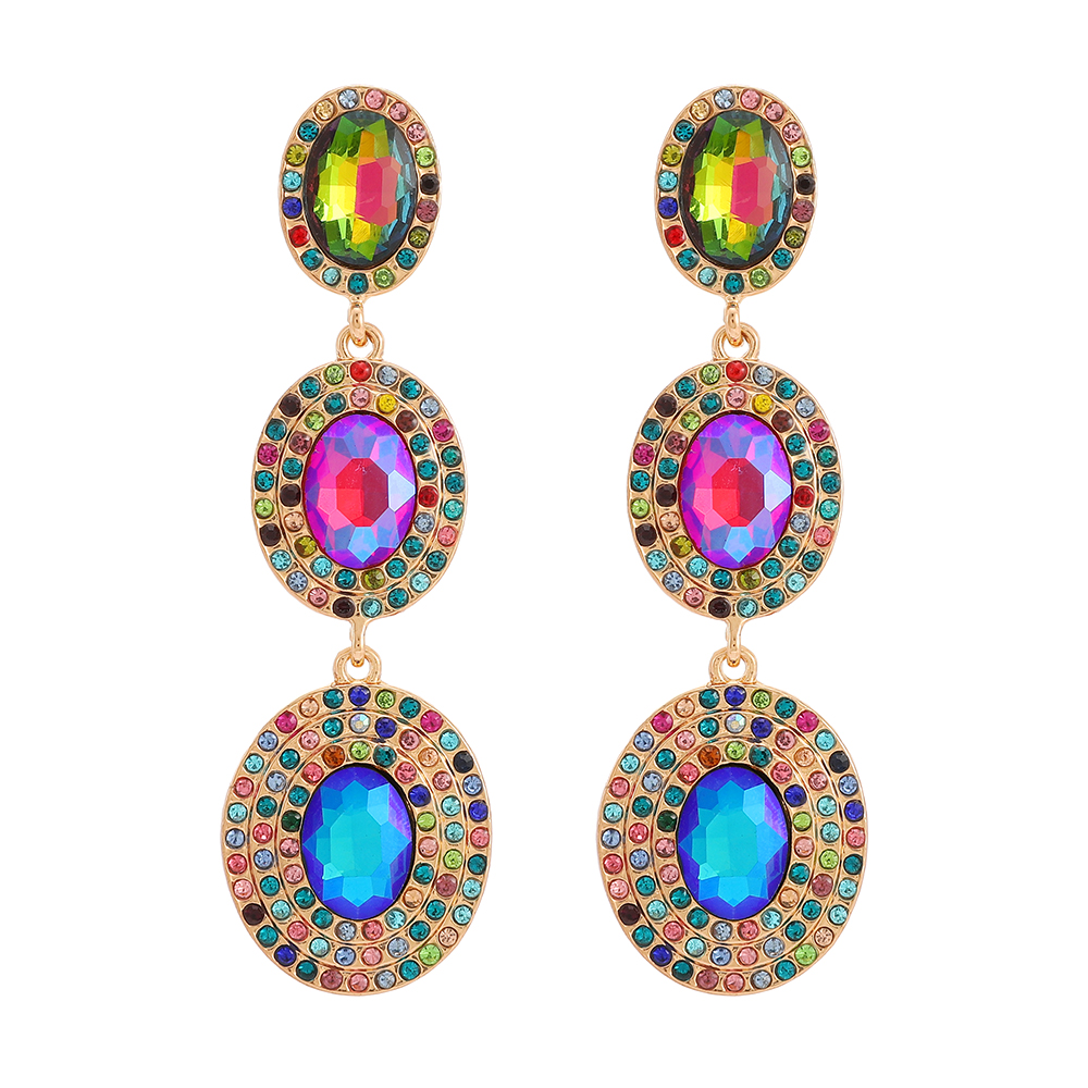 1 Pair Glam Luxurious Oval Plating Inlay Alloy Rhinestones Glass Drop Earrings display picture 2