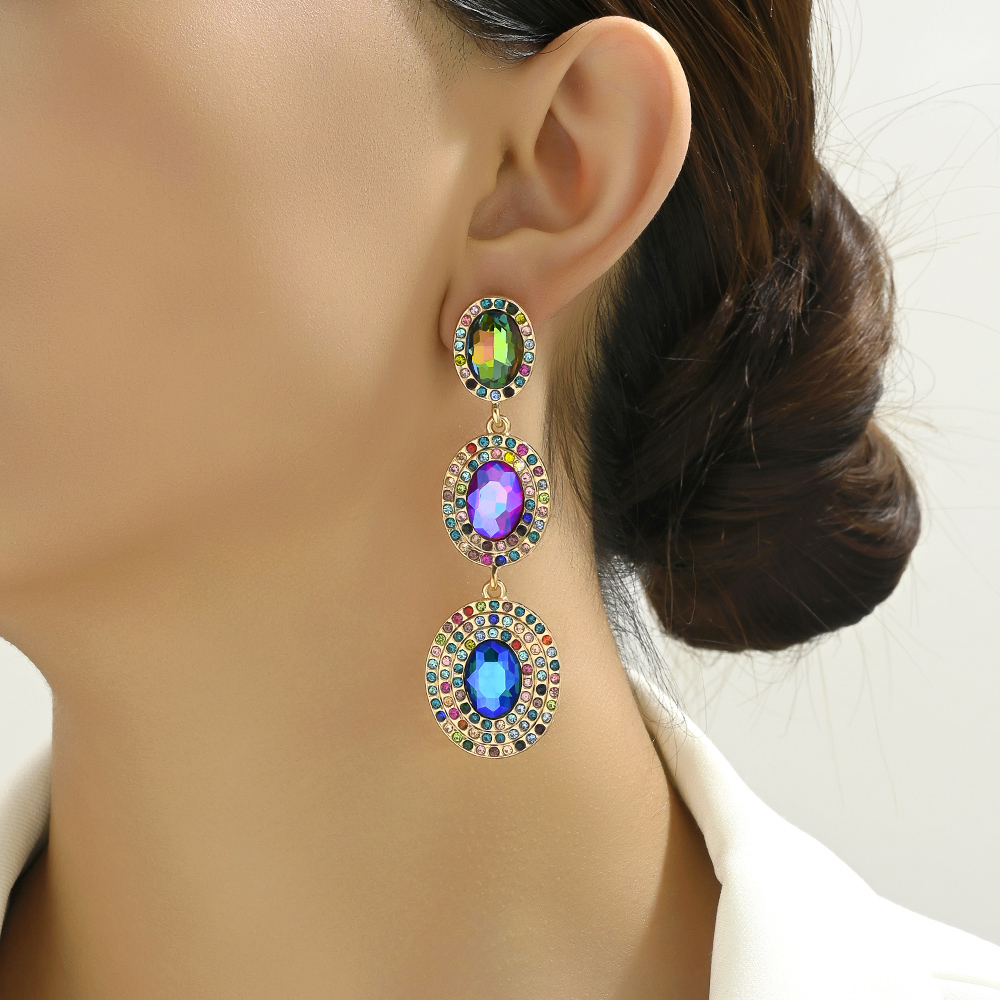1 Pair Glam Luxurious Oval Plating Inlay Alloy Rhinestones Glass Drop Earrings display picture 11