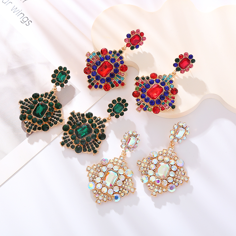 1 Pair Elegant Luxurious Classic Style Geometric Plating Inlay Alloy Rhinestones Glass Gold Plated Drop Earrings display picture 3