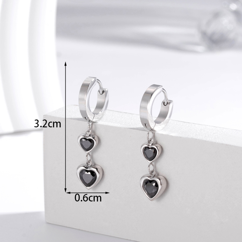 1 Pair French Style Simple Style Heart Shape Stainless Steel Zircon 18k Gold Plated Drop Earrings display picture 5