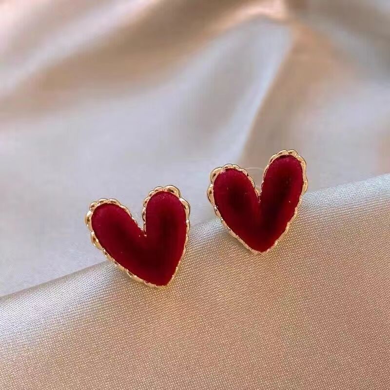 1 Pair Simple Style Heart Shape Alloy Cloth Ear Studs display picture 2