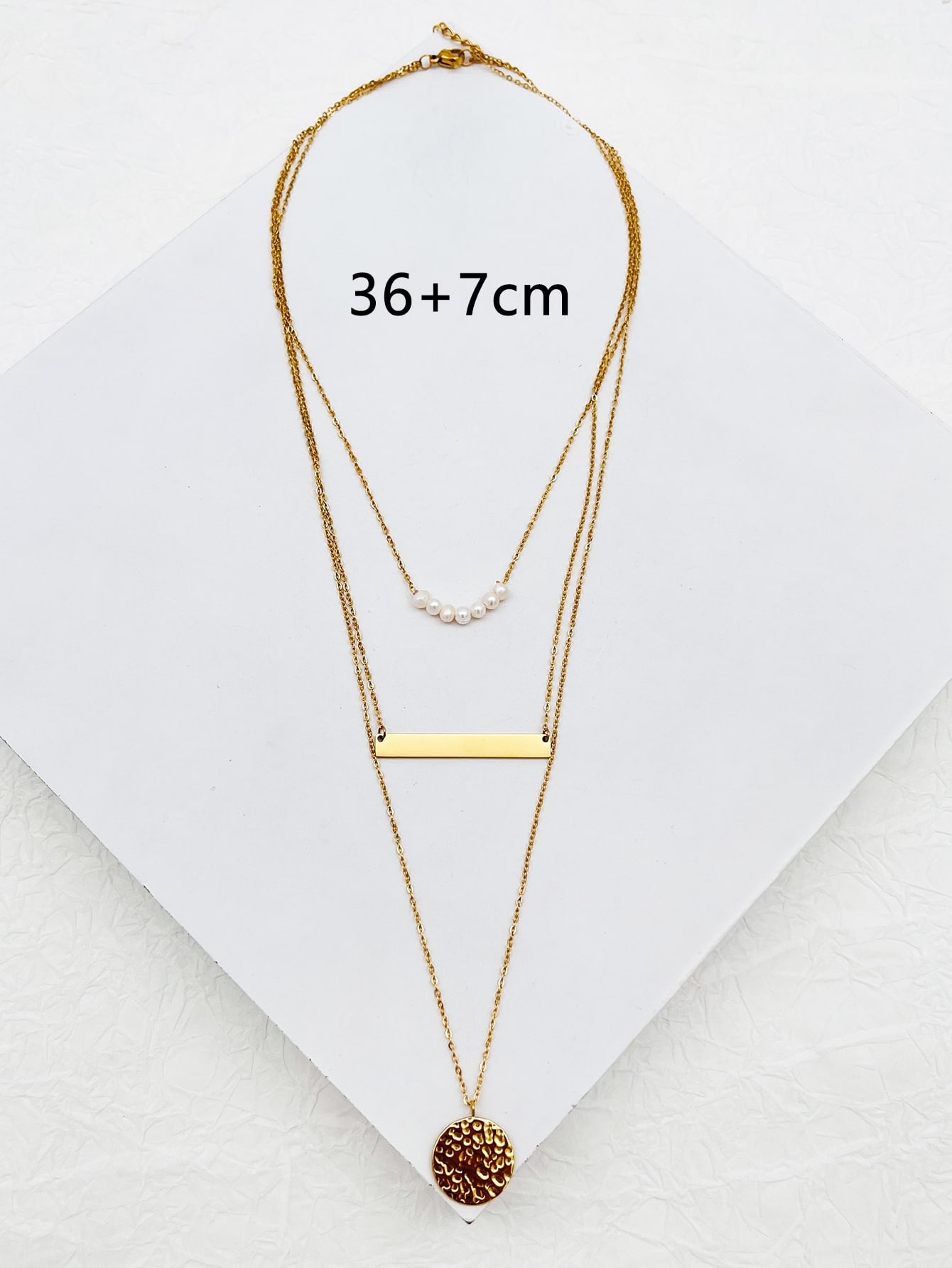 304 Stainless Steel 14K Gold Plated IG Style Simple Style Pearl Plating Round Three Layer Necklace display picture 3