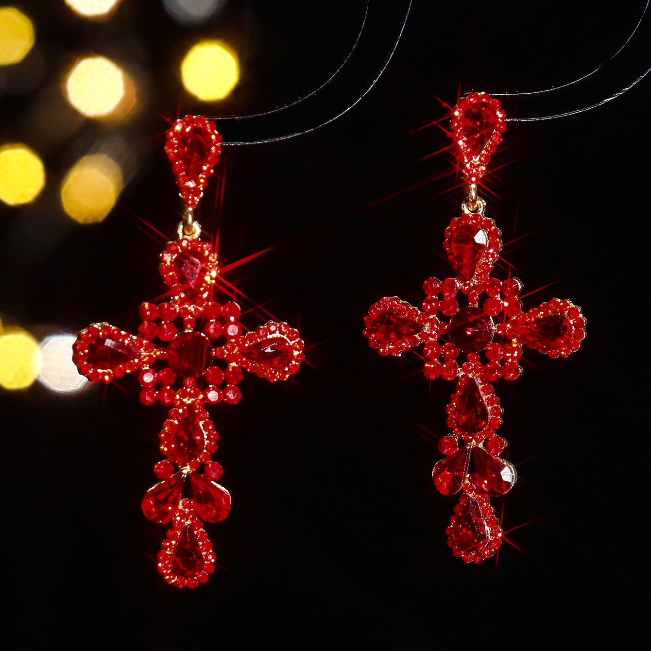 1 Pair Elegant Shiny Cross Inlay Alloy Rhinestones Zircon Drop Earrings display picture 3