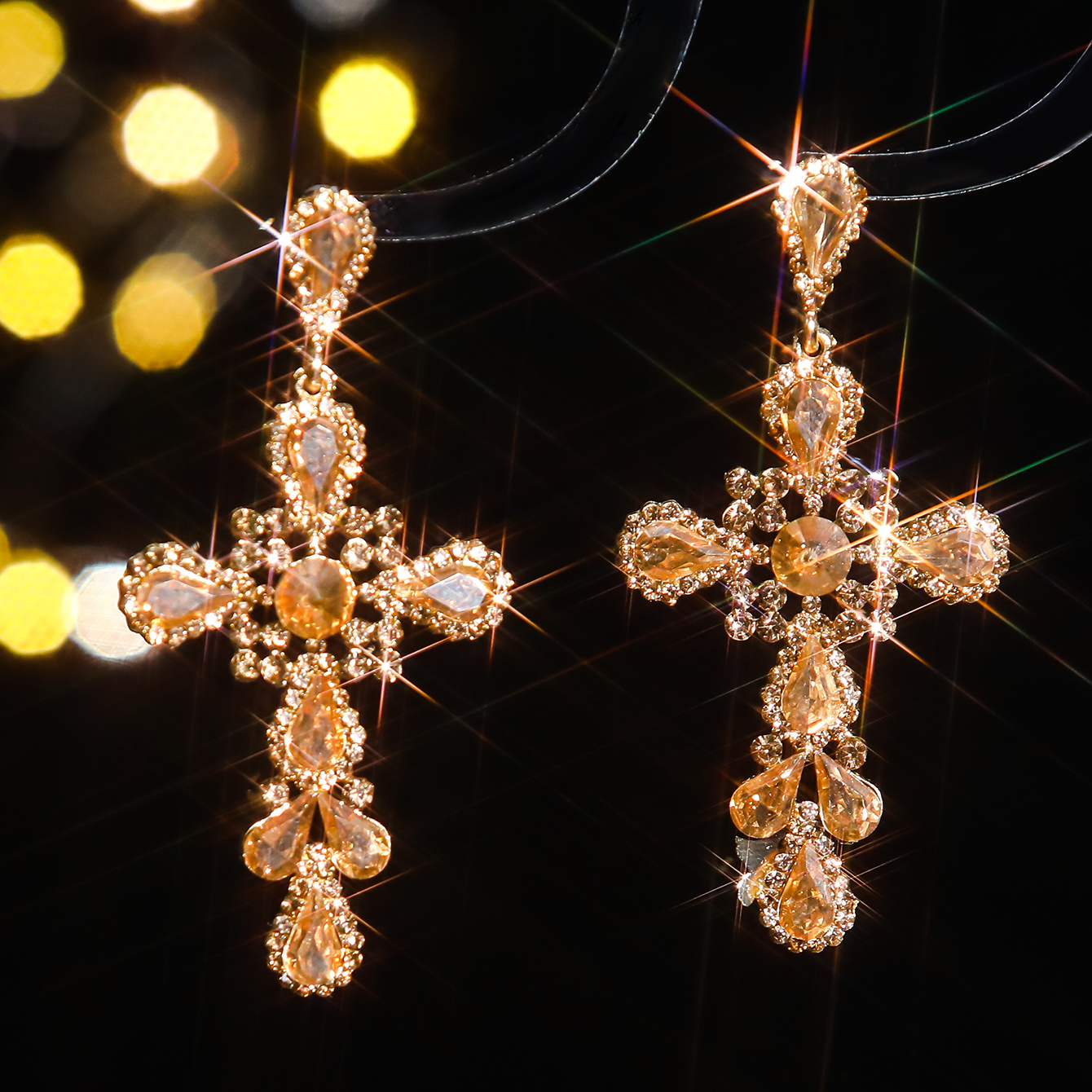 1 Pair Elegant Shiny Cross Inlay Alloy Rhinestones Zircon Drop Earrings display picture 6
