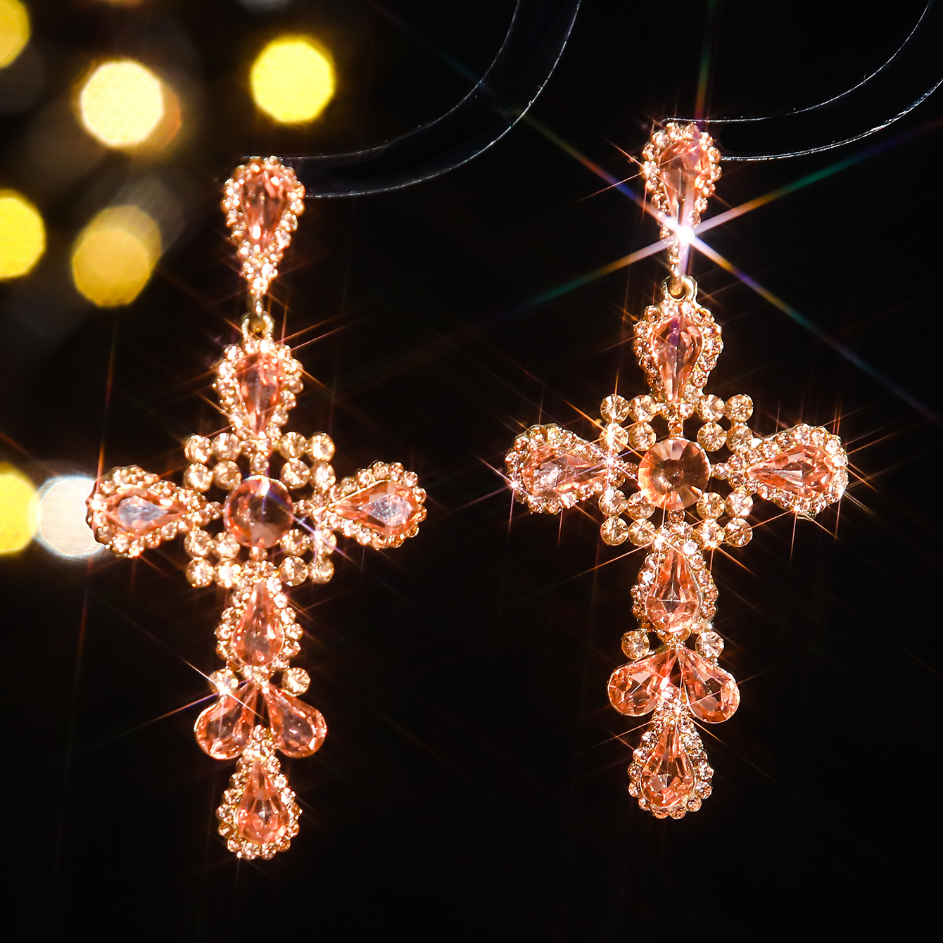 1 Pair Elegant Shiny Cross Inlay Alloy Rhinestones Zircon Drop Earrings display picture 5