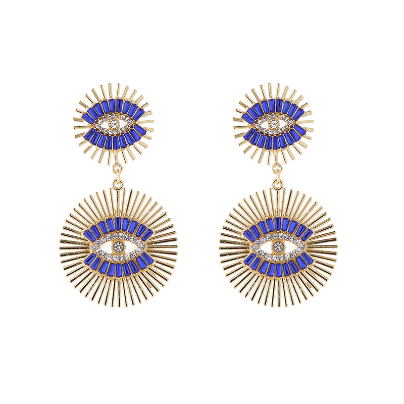1 Pair Luxurious Classic Style Devil's Eye Plating Hollow Out Inlay Alloy Rhinestones Glass Gold Plated Drop Earrings display picture 6