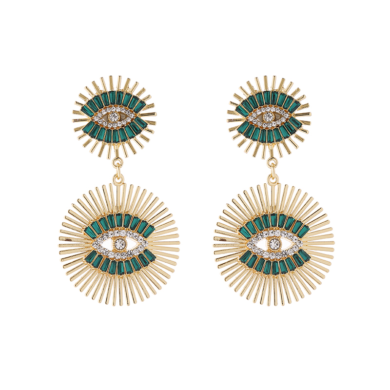 1 Pair Luxurious Classic Style Devil's Eye Plating Hollow Out Inlay Alloy Rhinestones Glass Gold Plated Drop Earrings display picture 9