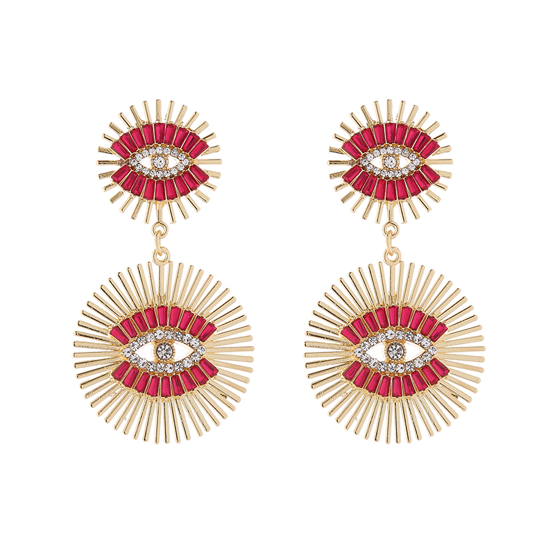 1 Pair Luxurious Classic Style Devil's Eye Plating Hollow Out Inlay Alloy Rhinestones Glass Gold Plated Drop Earrings display picture 8