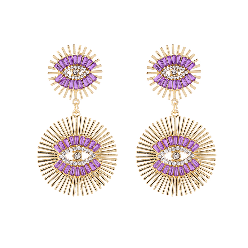 1 Pair Luxurious Classic Style Devil's Eye Plating Hollow Out Inlay Alloy Rhinestones Glass Gold Plated Drop Earrings display picture 5