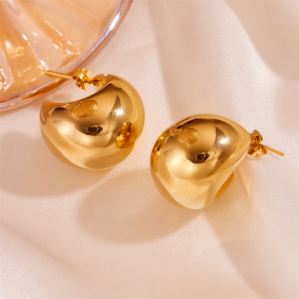 1 Pair Vintage Style Simple Style Solid Color Stainless Steel 18K Gold Plated Ear Studs display picture 1