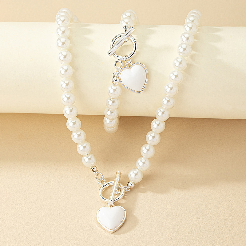 Elegant Glam Lady Heart Shape Arylic Imitation Pearl Alloy Plating 14k Gold Plated Women's Bracelets Necklace display picture 4