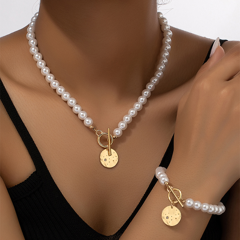 Elegant Glam Lady Heart Shape Arylic Imitation Pearl Alloy Plating 14k Gold Plated Women's Bracelets Necklace display picture 5