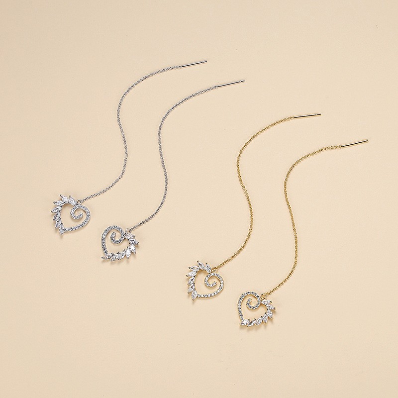 1 Pair Elegant Sweet Heart Shape Plating Inlay Copper Zircon Gold Plated Ear Line display picture 1
