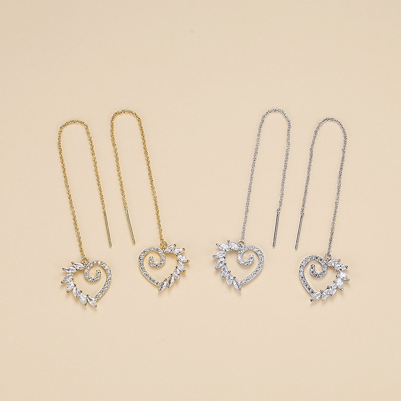 1 Pair Elegant Sweet Heart Shape Plating Inlay Copper Zircon Gold Plated Ear Line display picture 3