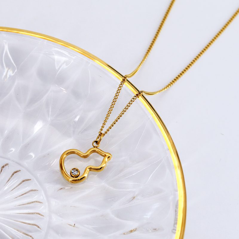 304 Stainless Steel 18K Gold Plated Simple Style Gourd Rhinestones Necklace display picture 2