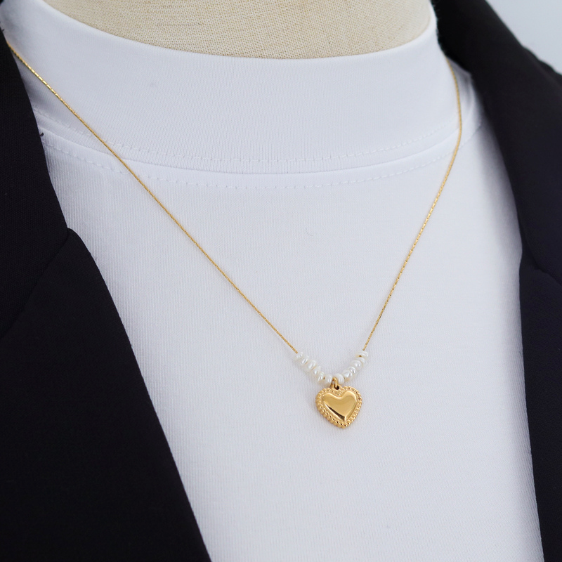 French Style Simple Style Heart Shape 304 Stainless Steel Freshwater Pearl Pearl 18K Gold Plated Women's Pendant Necklace display picture 5