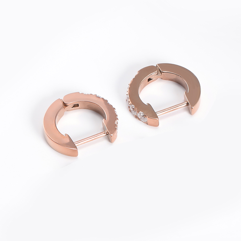 1 Pair Simple Style Geometric Polishing Inlay Carving Stainless Steel Zircon 14K Gold Plated Rose Gold Plated Hoop Earrings display picture 4