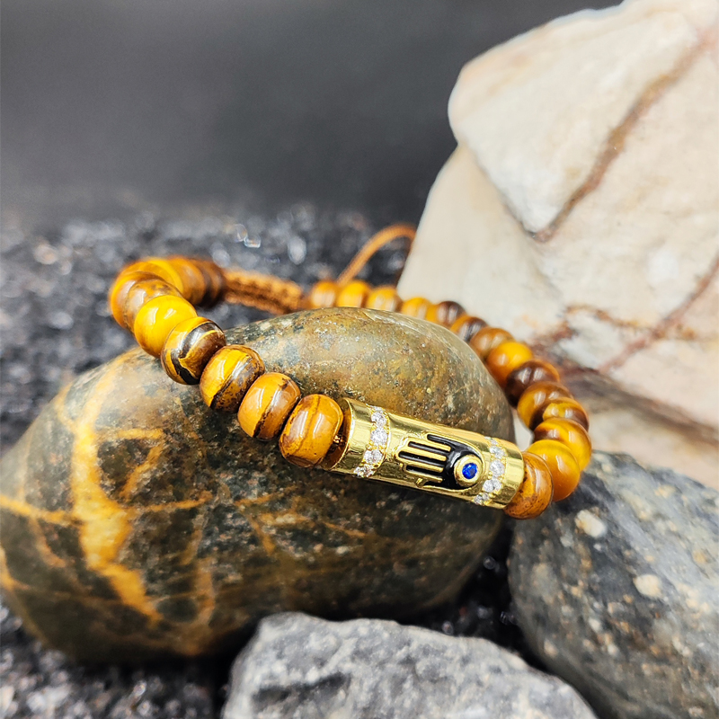 Simple Style Hand Of Fatima Rope Tiger Eye Copper Beaded Gold Plated Unisex Drawstring Bracelets display picture 4