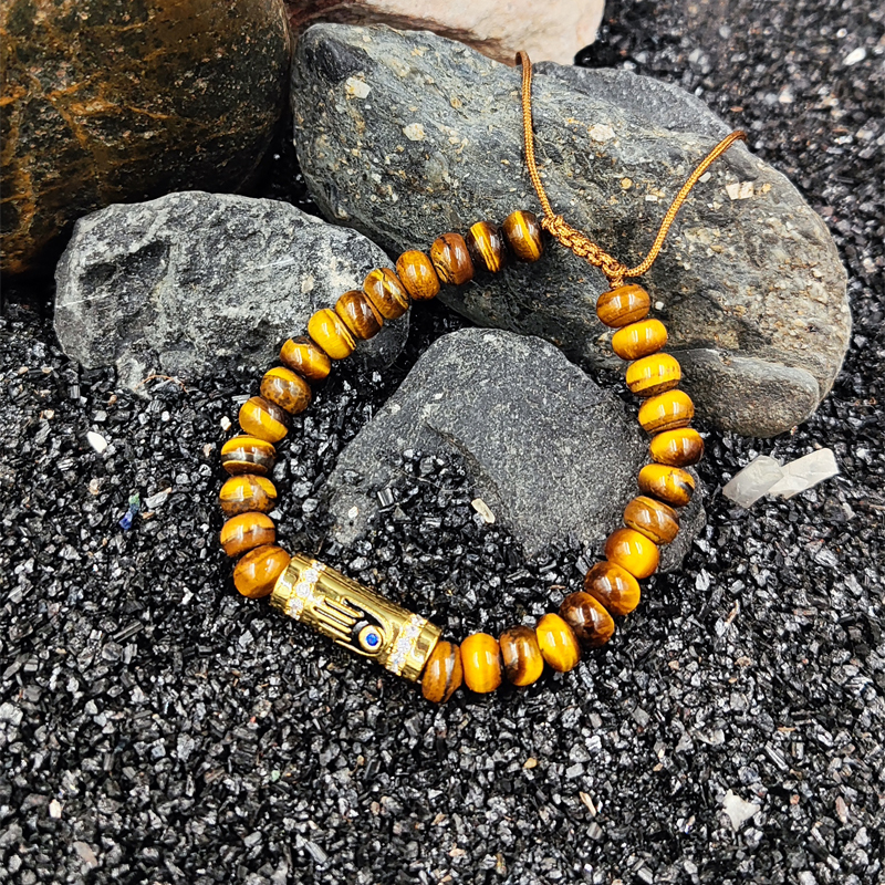 Simple Style Hand Of Fatima Rope Tiger Eye Copper Beaded Gold Plated Unisex Drawstring Bracelets display picture 3