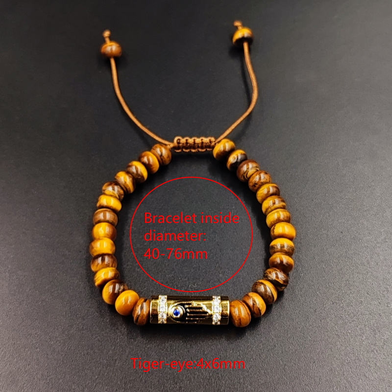 Simple Style Hand Of Fatima Rope Tiger Eye Copper Beaded Gold Plated Unisex Drawstring Bracelets display picture 5