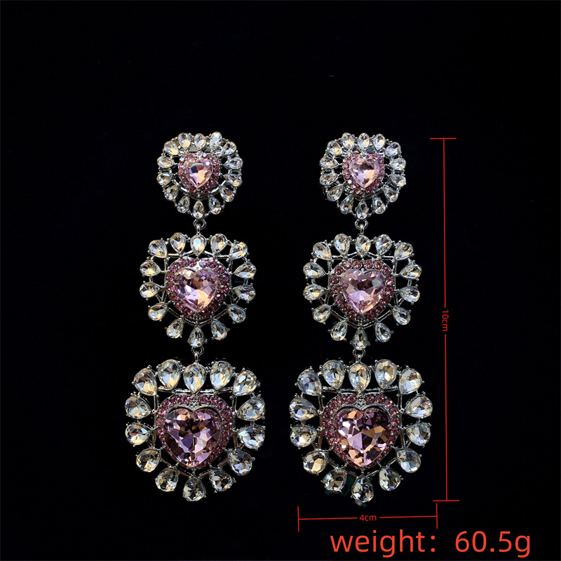 1 Pair Elegant Lady French Style Heart Shape Inlay Alloy Rhinestones Silver Plated Drop Earrings display picture 12