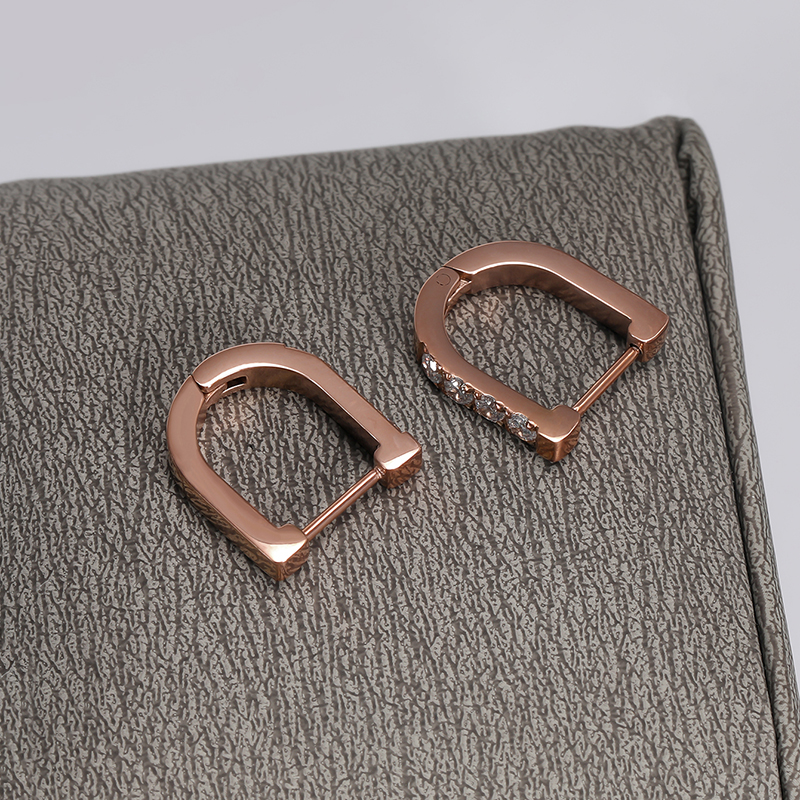1 Pair Simple Style Shiny Geometric Polishing Plating Inlay Stainless Steel Zircon 14K Gold Plated Rose Gold Plated Hoop Earrings display picture 5