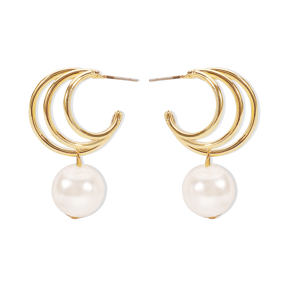 1 Pair Simple Style Geometric Plating Inlay Alloy Artificial Pearls Drop Earrings display picture 2