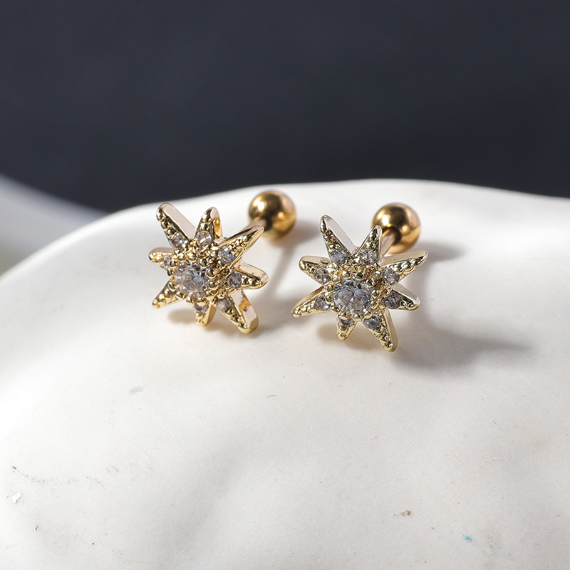 1 Pair Lady Shiny Flower Polishing Plating Inlay Stainless Steel Copper Zircon 18K Gold Plated Ear Studs display picture 1