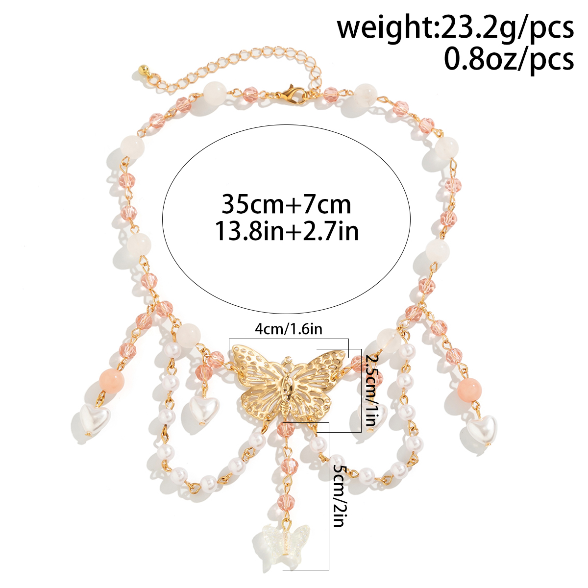 Cute Sweet Round Heart Shape Butterfly Arylic Imitation Pearl Agate Women's Necklace display picture 1