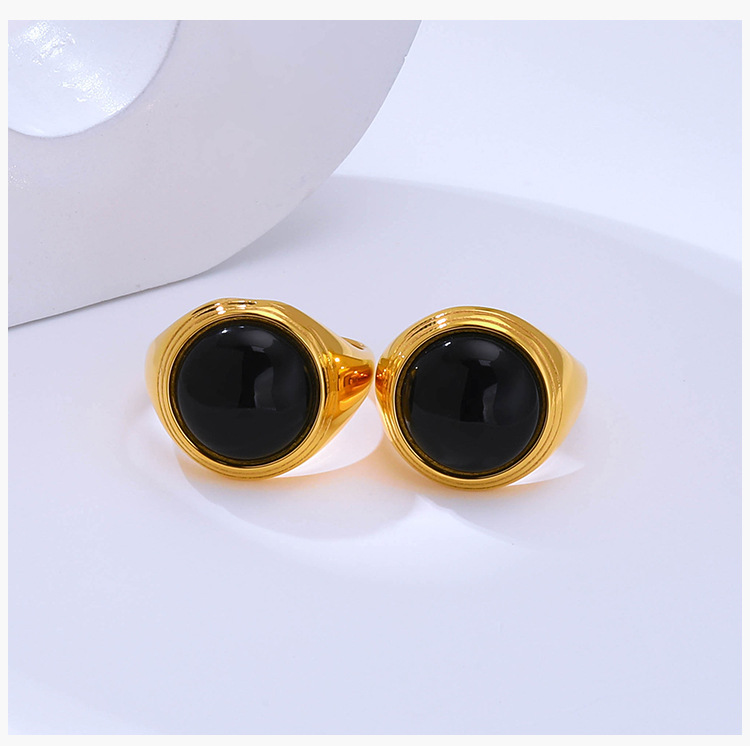304 Stainless Steel Retro Plating Inlay Round Agate Rings display picture 2