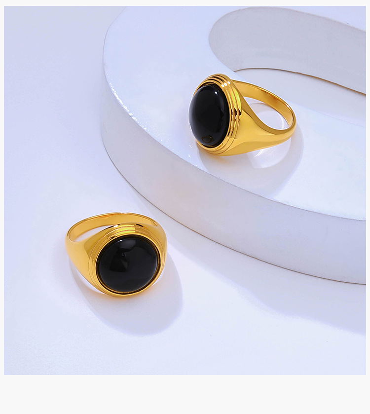 304 Stainless Steel Retro Plating Inlay Round Agate Rings display picture 3