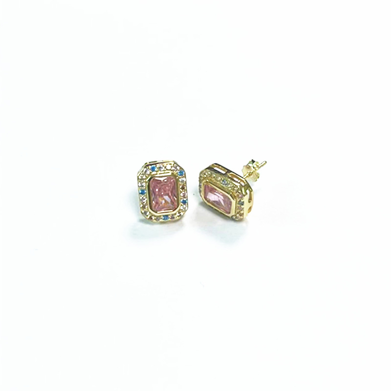 1 Pair Simple Style Rectangle Inlay Copper Zircon Ear Studs display picture 5