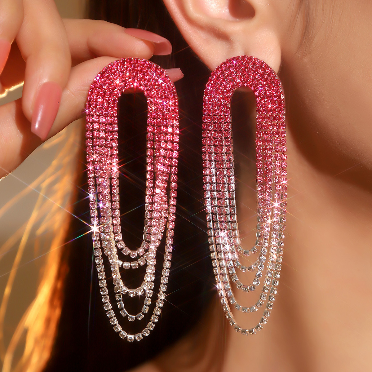 1 Pair Elegant Luxurious Geometric Plating Inlay Alloy Rhinestones Drop Earrings display picture 1