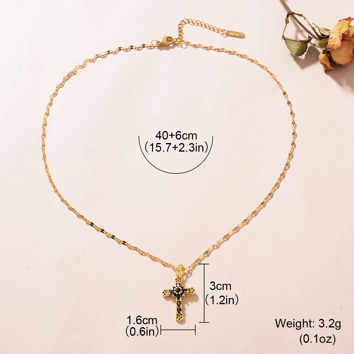 Classical Retro Cross Copper 18k Gold Plated Zircon Pendant Necklace In Bulk display picture 5