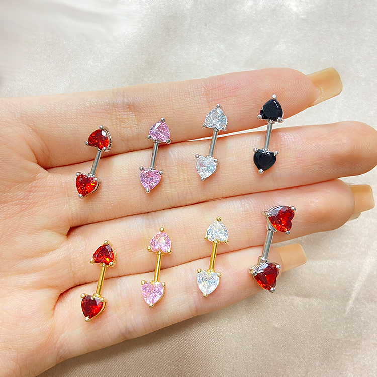 1 Piece Casual Simple Style Animal Heart Shape Inlay Stainless Steel Copper Rhinestones Zircon White Gold Plated Cartilage Earrings display picture 28