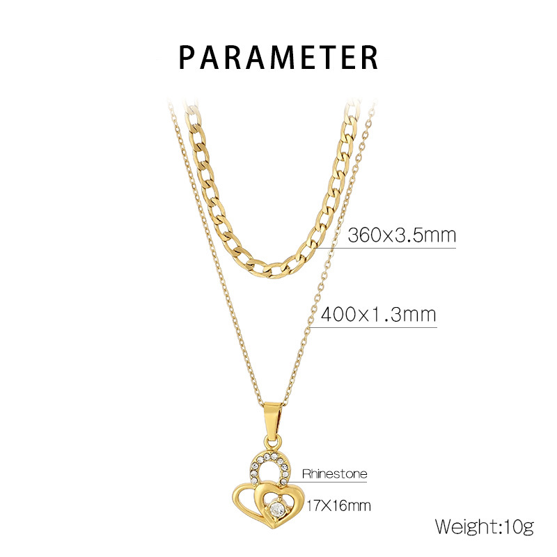 Stainless Steel Titanium Steel 18K Gold Plated Simple Style Hollow Out Inlay Heart Shape Crown Zircon Double Layer Necklaces display picture 2