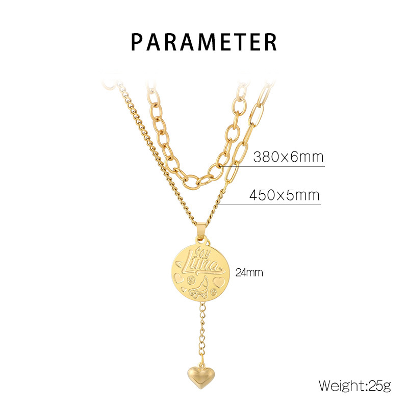 Stainless Steel 18K Gold Plated Elegant Lady Inlay Letter Heart Shape Zircon Layered Necklaces display picture 1