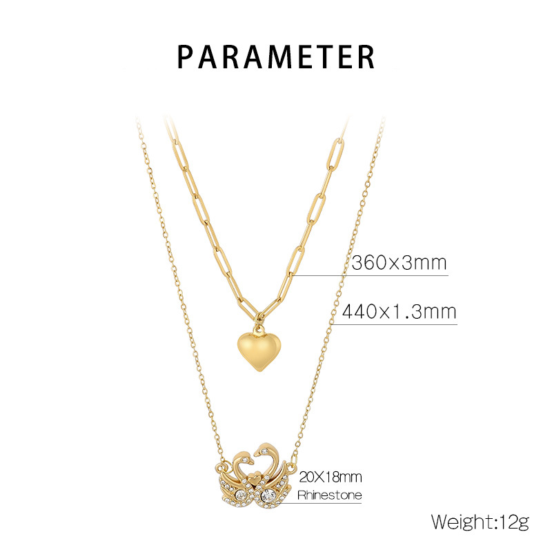 Stainless Steel 18K Gold Plated Elegant Lady Inlay Letter Heart Shape Zircon Layered Necklaces display picture 2