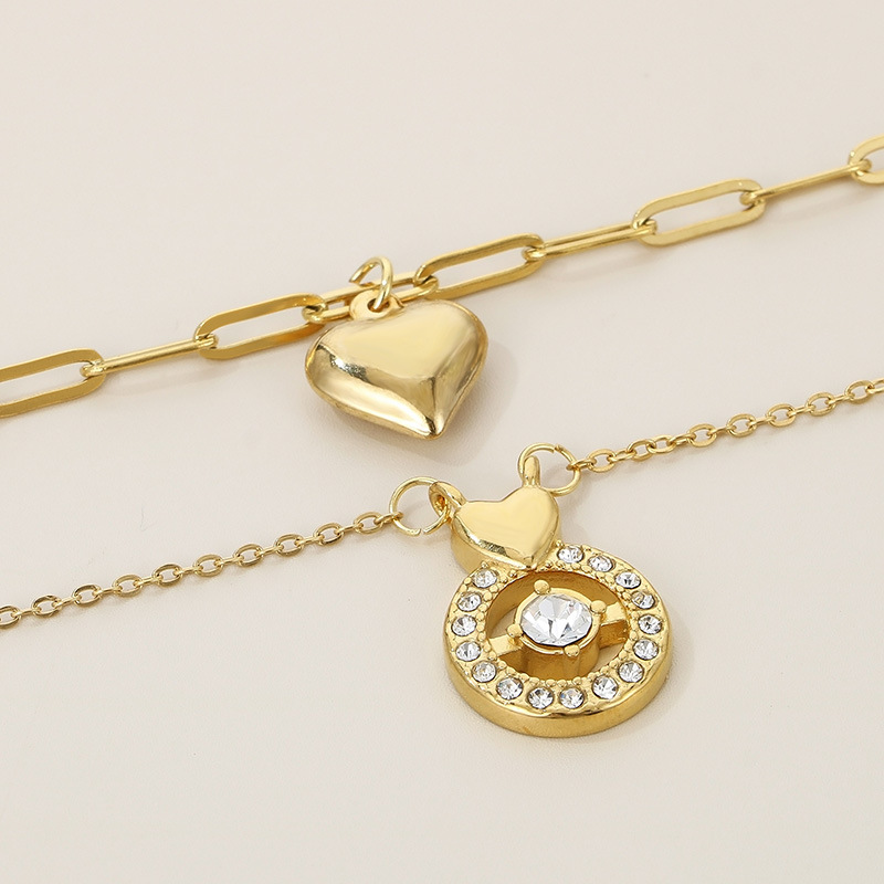 Stainless Steel 18K Gold Plated Elegant Lady Inlay Letter Heart Shape Zircon Layered Necklaces display picture 7