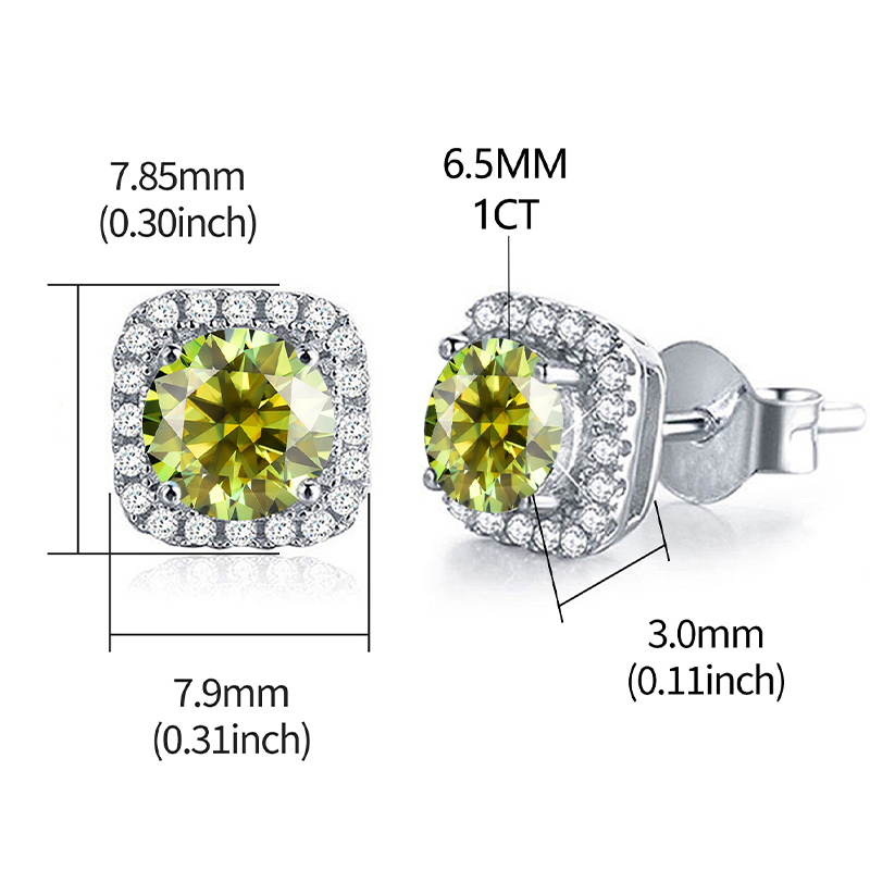 1 Pair Simple Style Square Gra Plating Inlay Sterling Silver Moissanite Silver Plated Ear Studs display picture 2
