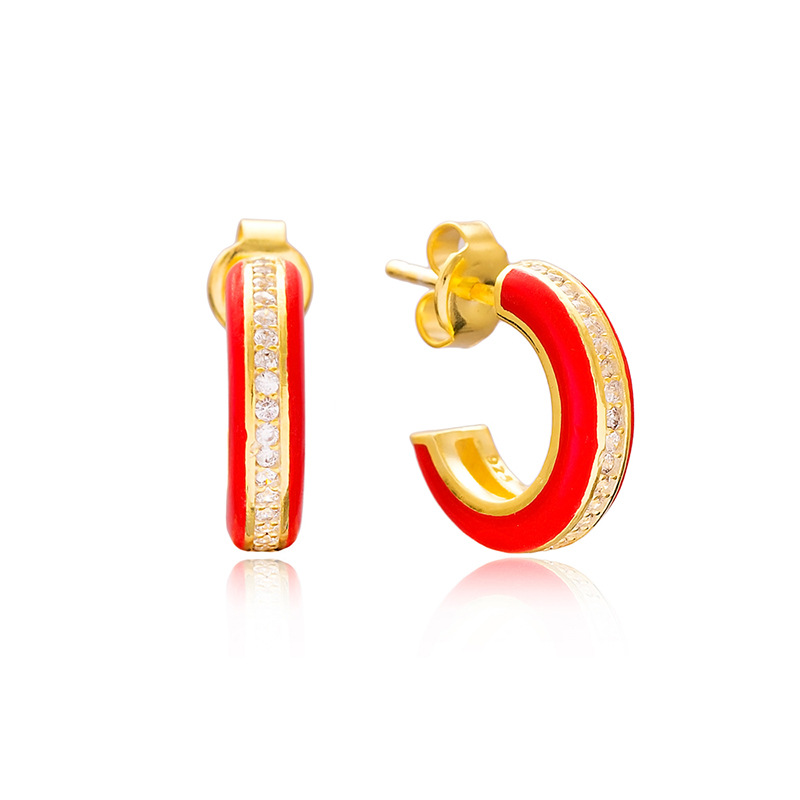 1 Pair Simple Style C Shape Enamel Inlay Copper Zircon Ear Studs display picture 4