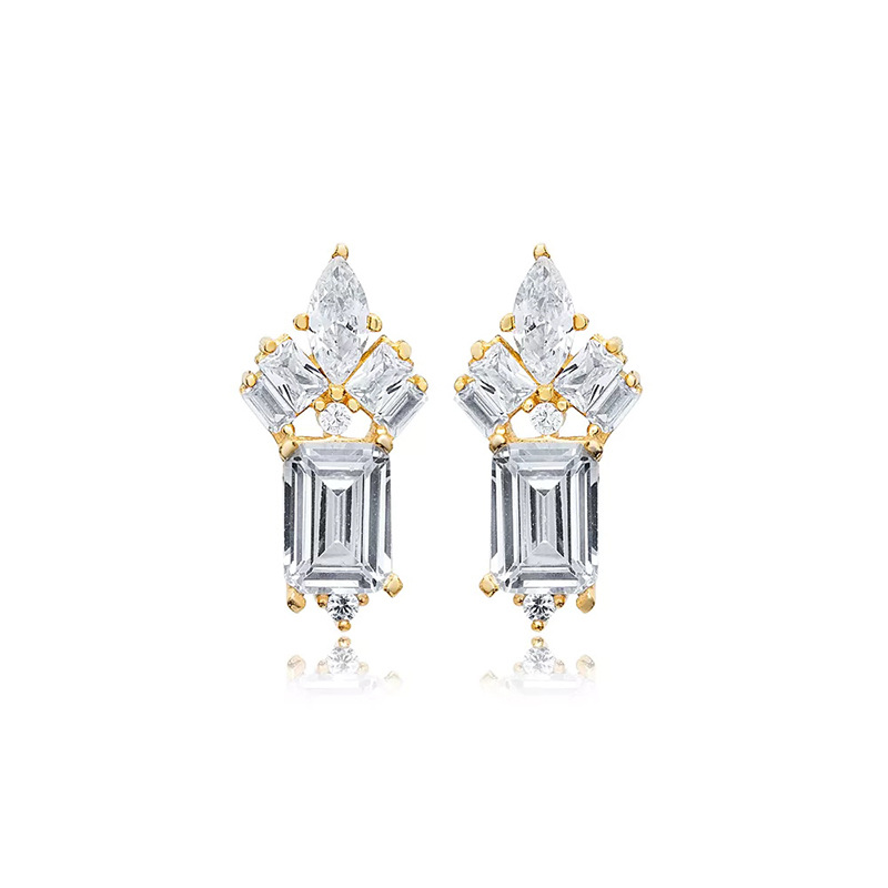 1 Pair Ig Style Simple Style Rectangle Inlay Copper Zircon Ear Studs display picture 5