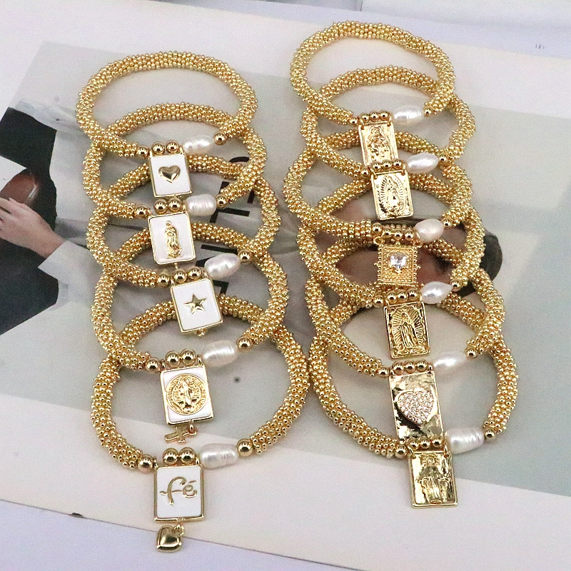 Elegant Vintage Style Luxurious Cross Star Heart Shape Copper 18k Gold Plated Zircon Bracelets In Bulk display picture 7