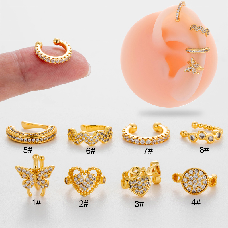 1 Piece Cute Cool Style Geometric Heart Shape Butterfly Plating Inlay Copper Zircon 18k Gold Plated Ear Studs display picture 1