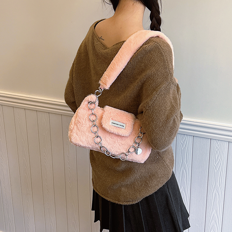 Women's Plush Solid Color Cute Square Zipper Shoulder Bag Crossbody Bag display picture 7