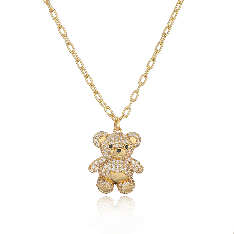 Casual Cute Bear Copper 18k Gold Plated Zircon Earrings Necklace In Bulk display picture 3