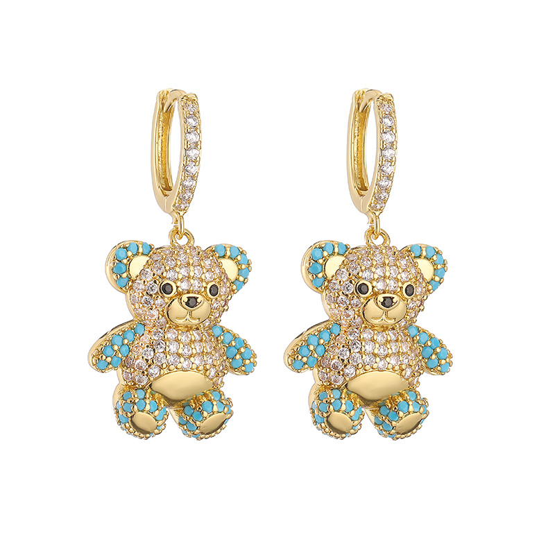 Casual Cute Bear Copper 18k Gold Plated Zircon Earrings Necklace In Bulk display picture 8
