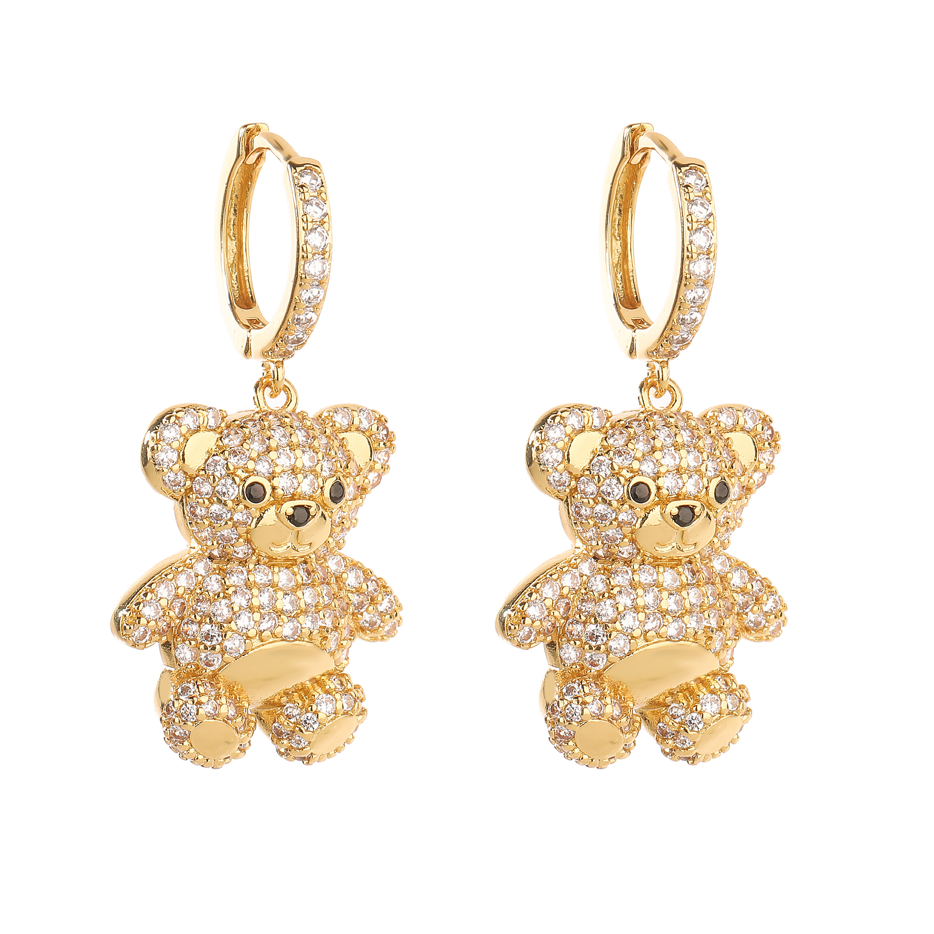 Casual Cute Bear Copper 18k Gold Plated Zircon Earrings Necklace In Bulk display picture 9