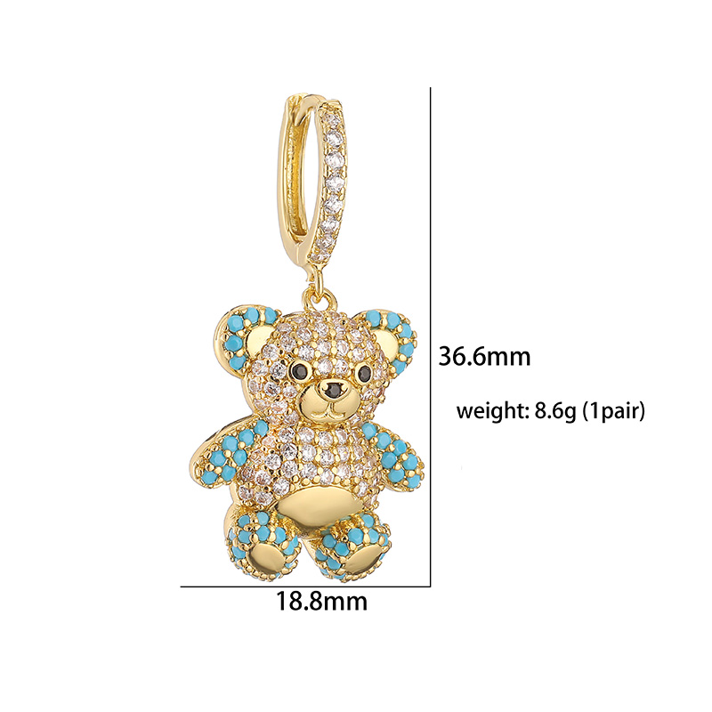 Casual Cute Bear Copper 18k Gold Plated Zircon Earrings Necklace In Bulk display picture 11