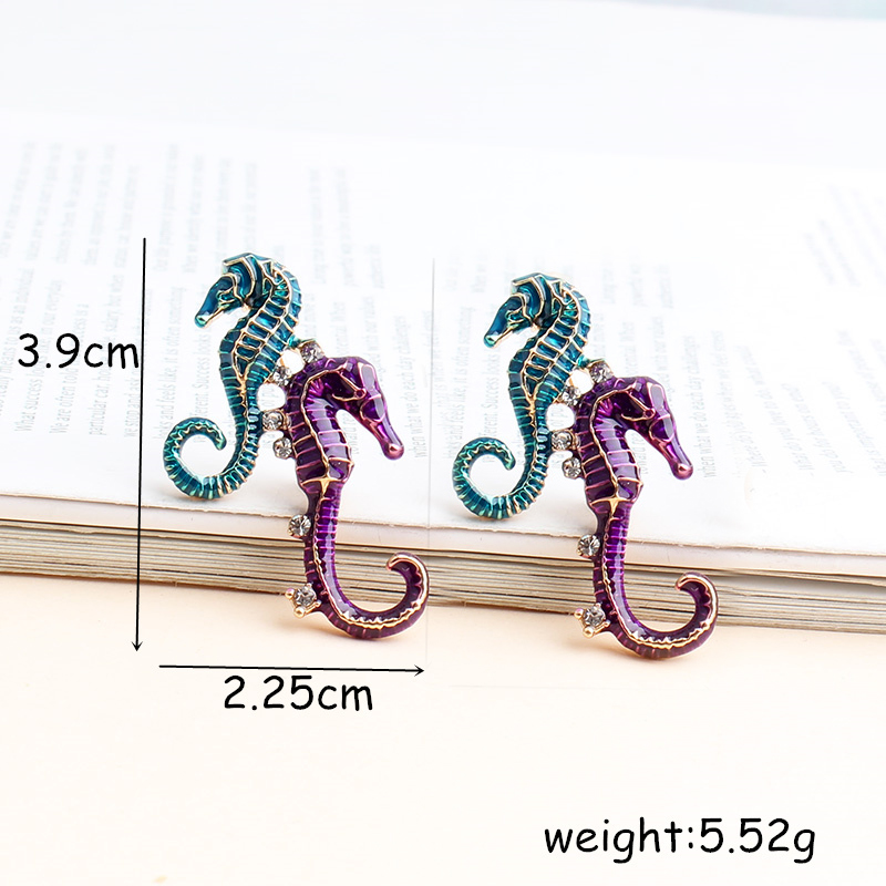 Fashion Hippocampus Alloy Enamel Inlay Rhinestones Unisex Brooches display picture 2